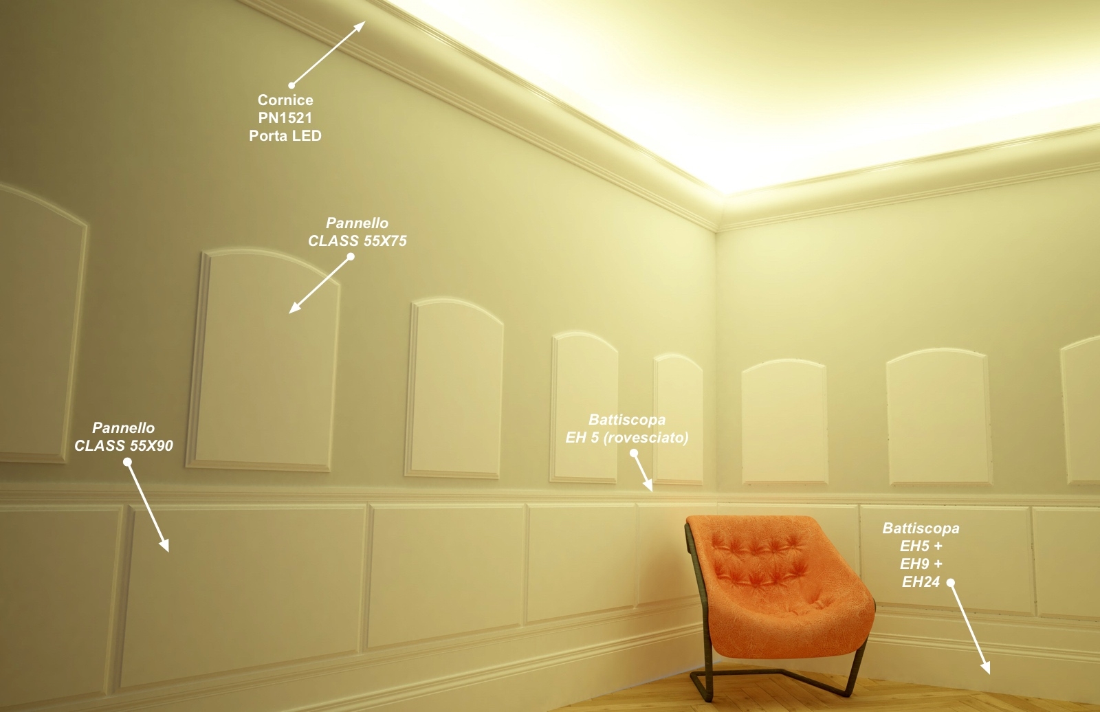 Battiscopa EH 5 - Battiscopa in MDF Light bianco - Decorget - Ital Decori - Image 1