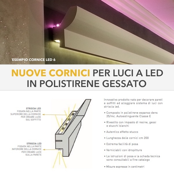 Led 4 - Veletta cornice in polistirene gessato bianco - Decorget - Ital Decori - Image 1